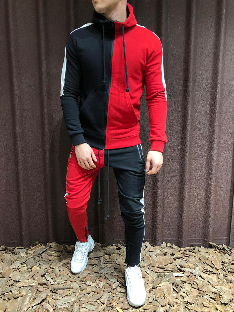 Contrast hooded jacket + pants two-piece suit