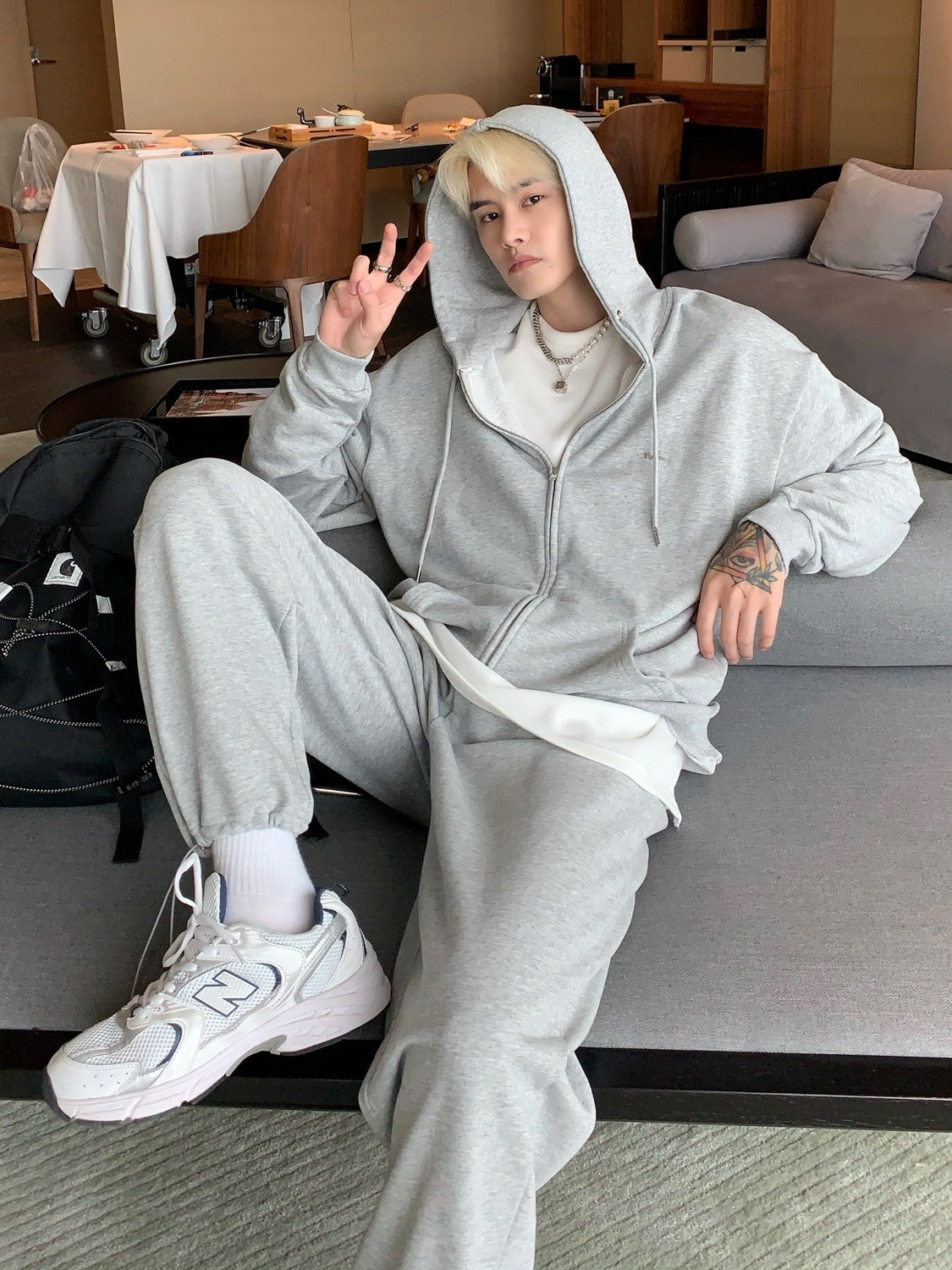 Boys Suit Korean Style Trendy Casual Solid Color Sportswear Suit Open Lined Jacket Couple Suit