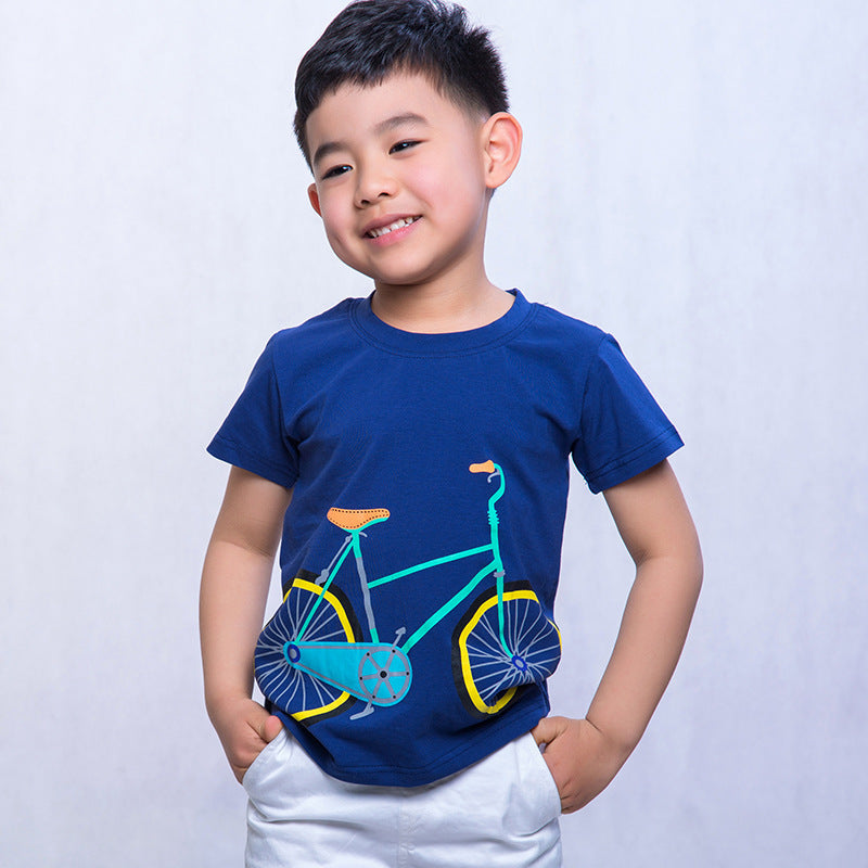 CUHK Boys' Cartoon Printed Children's T-shirt Trendy Children's Short-sleeved T-shirt