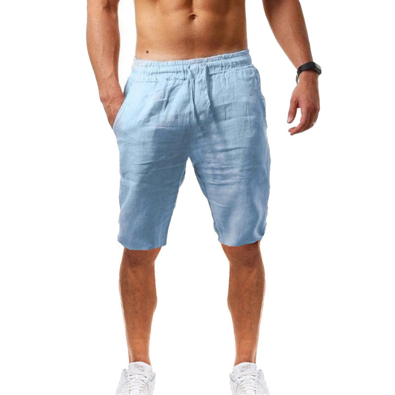 Pure Color Cotton And Linen Sports Casual Shorts Men'S Comfortable Breathable Five-Point Pants Jogging Pants