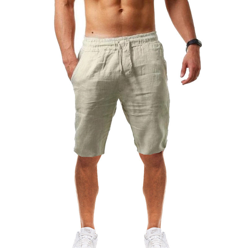 Pure Color Cotton And Linen Sports Casual Shorts Men'S Comfortable Breathable Five-Point Pants Jogging Pants