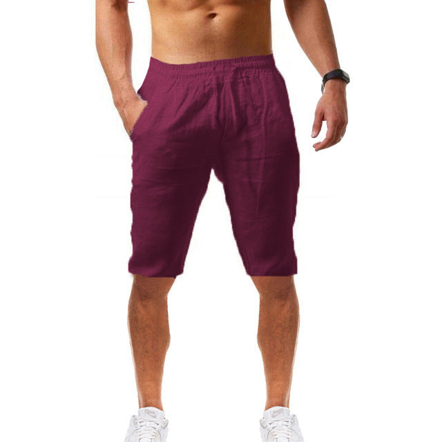 Pure Color Cotton And Linen Sports Casual Shorts Men'S Comfortable Breathable Five-Point Pants Jogging Pants