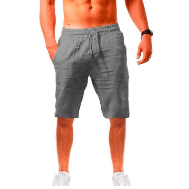 Pure Color Cotton And Linen Sports Casual Shorts Men'S Comfortable Breathable Five-Point Pants Jogging Pants