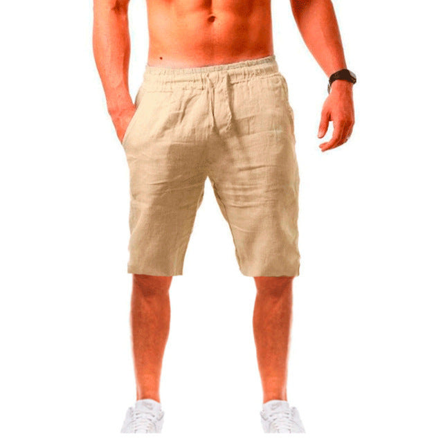 Pure Color Cotton And Linen Sports Casual Shorts Men'S Comfortable Breathable Five-Point Pants Jogging Pants