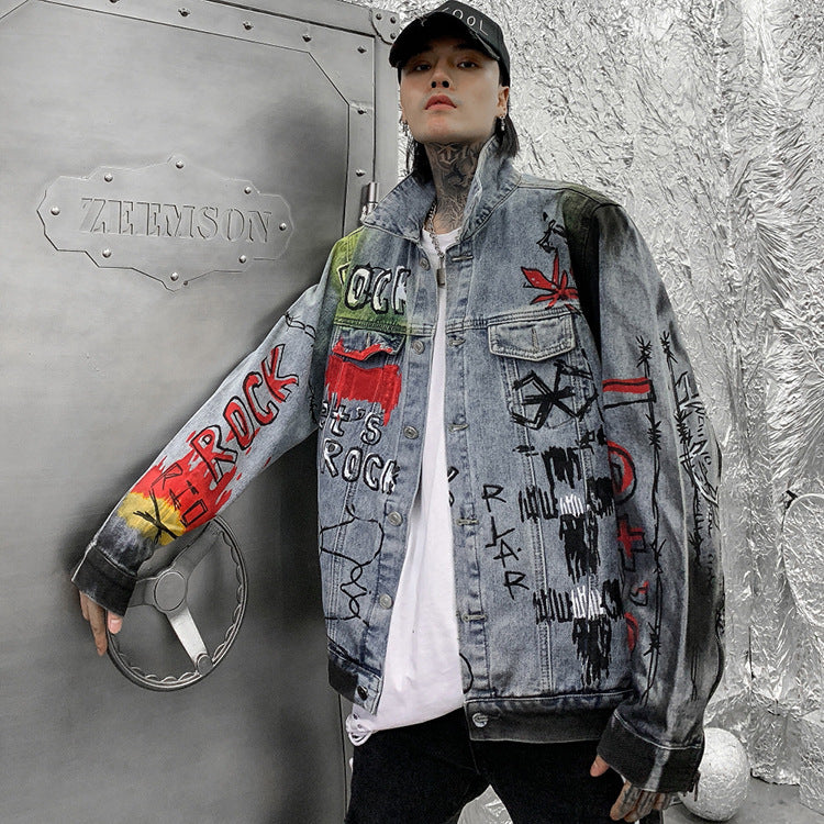 Coat men's European and American street couple jeans