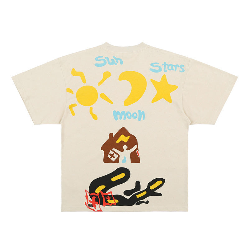 Street Loose Graffiti Stars Print T-Shirts For Men And Women