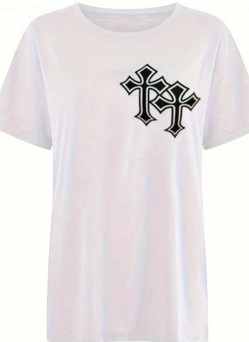 Ladies' Round Neck Printed Fashionable Short Sleeved T-shirt