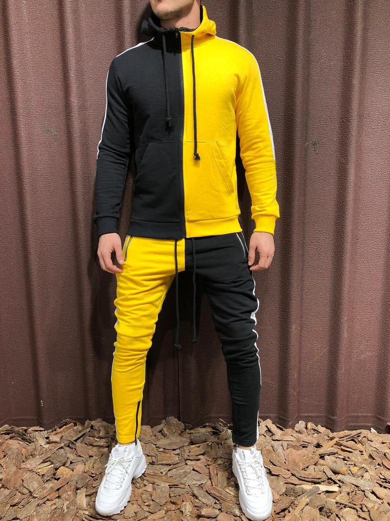 Contrast hooded jacket + pants two-piece suit