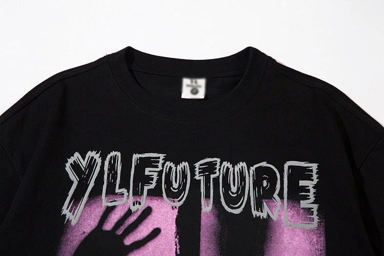 Depressed Fuzzy Printed Short Sleeve Men
