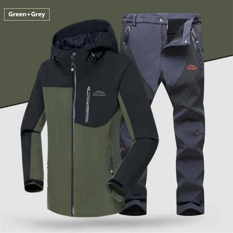Winter Fleece Windproof Warm Men's Suit Shark Skin Soft Shell Jackets+ Pants Sets Outdoor Hiking Climbing Hunting Sportswear 5XL