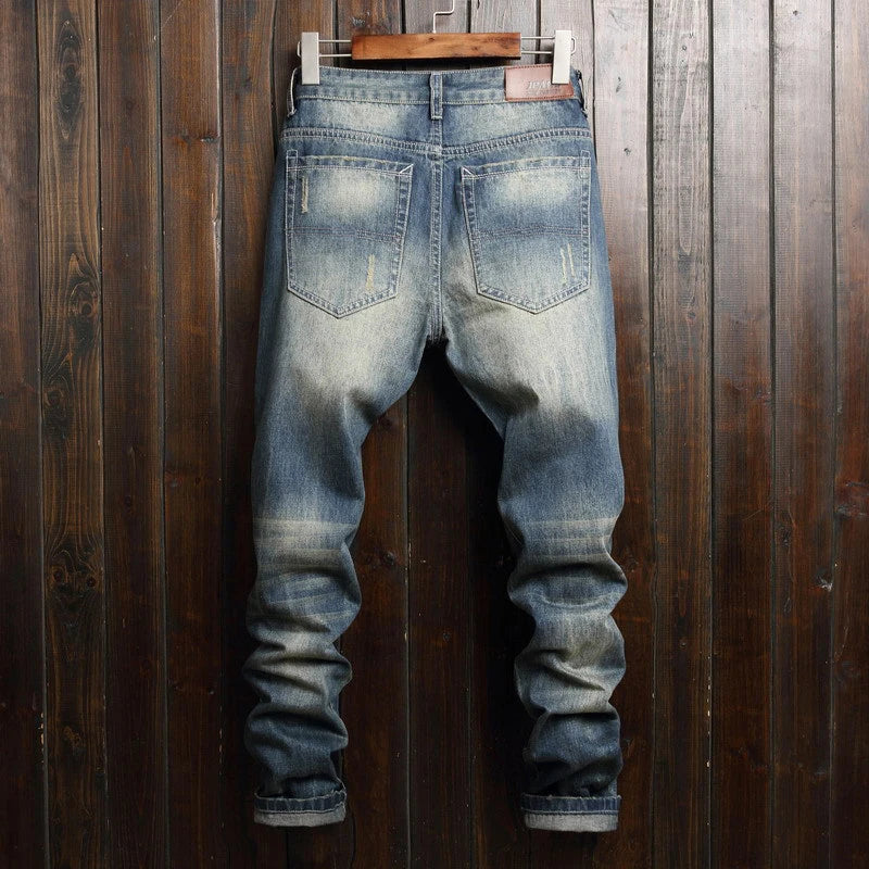 Ripped Jeans for Men Straight Loose Fit 2023 Spring and Summer Hollow Out Street Wear Hip Hop Pants Men's Biker Jeans Distressed