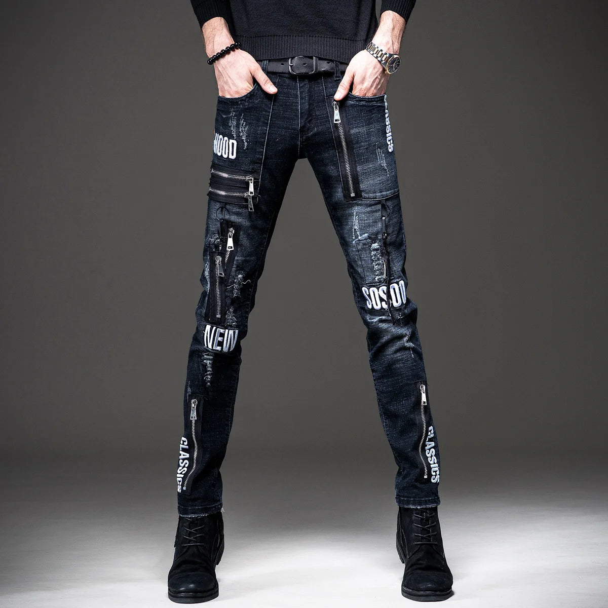 2021 Patch Jeans Men Skinny Casual Cotton Classic Ripped Denim For Men Straight Slim Fit Plus Size Rvaet Rap Harajuku Biker Jean