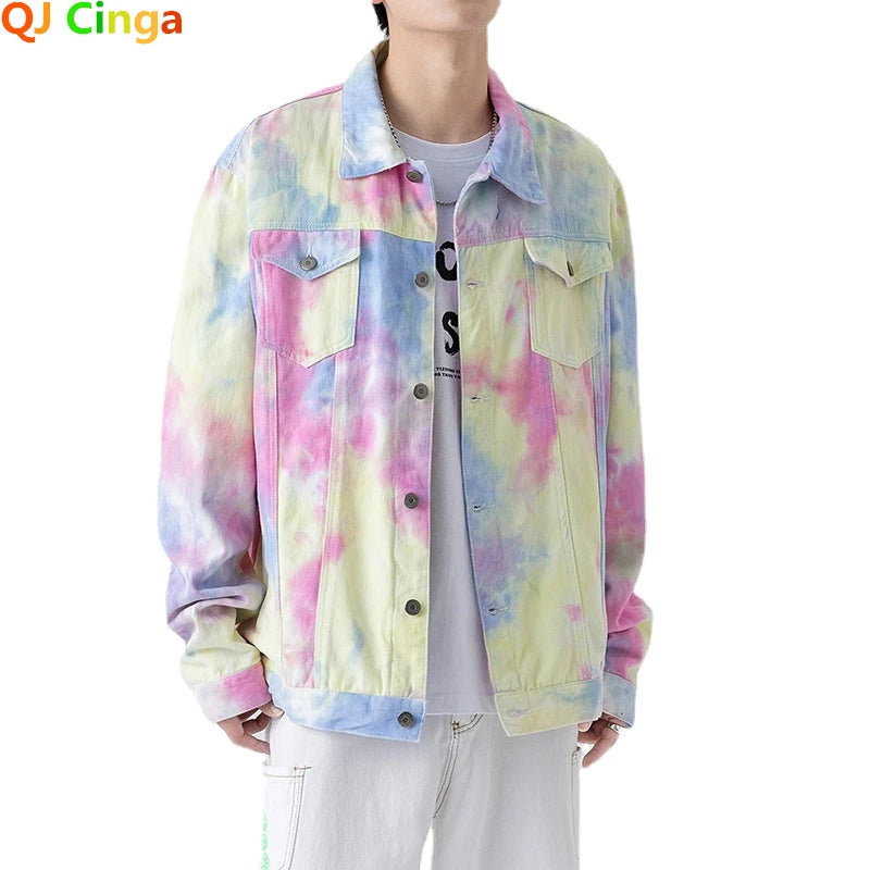 White Embroidery Denim Jacket Men's Single Breasted Patchwork Coat with Square Collar Men Jeans Jaqueta Big Size Overcoat S-5XL
