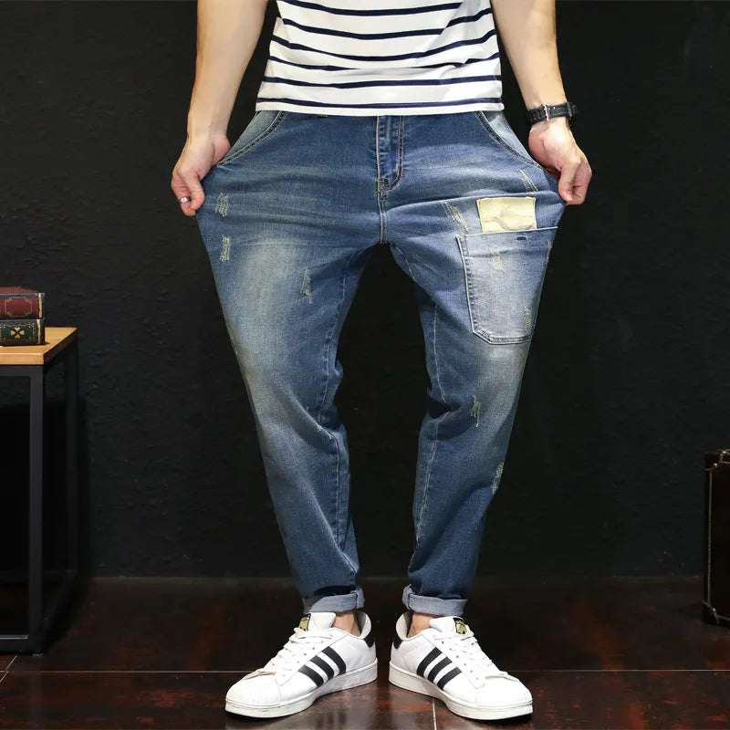 Autumn Men Camouflage splice Slim Stretch Jeans Classic Multi-pocket cotton male Casual denim Pants trousers Plus Size 44 46 48