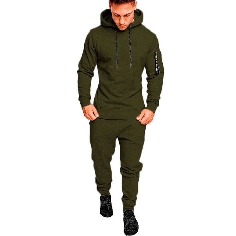 Camo Men Tracksuit Hooded Outerwear Hoodie Set 2 Pieces Autumn Sporting Male Fitness Camouflage Sweatshirts Jacket + Pants Sets