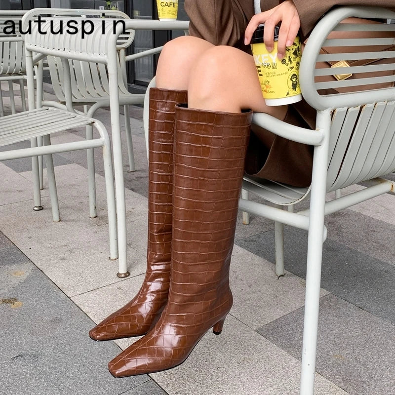 autuspin Fashion Knee-high Boots Women Classic Casual Women's Shoes Sexy Party Dancing Retro High Heels Female Chelsea Long Boot