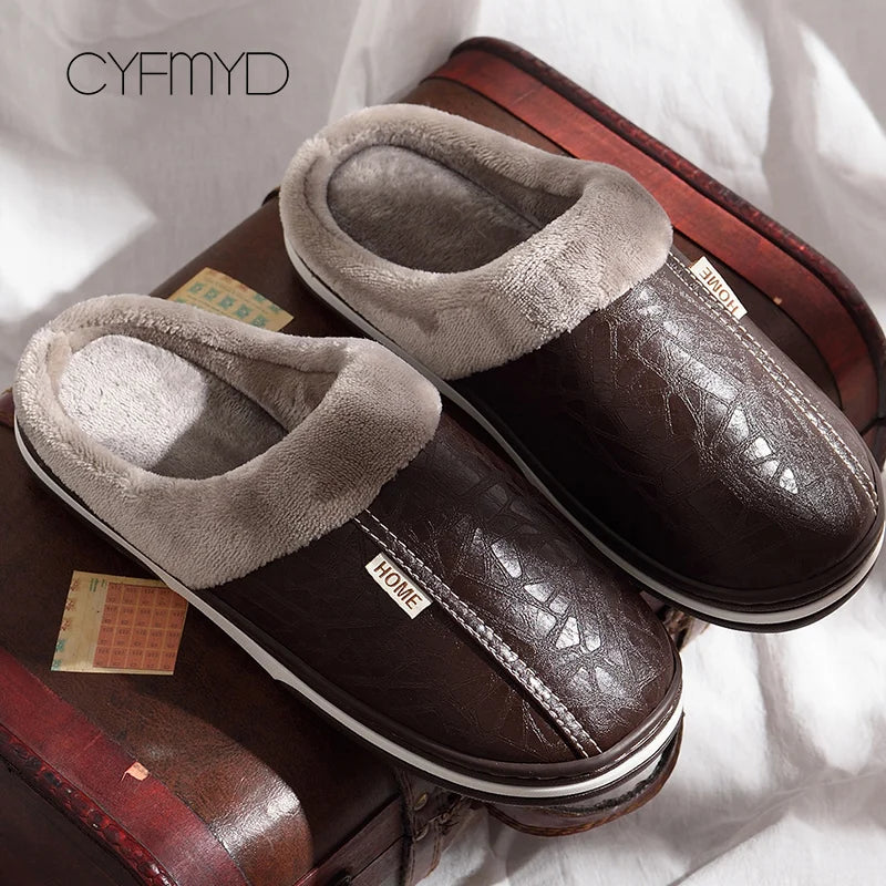 Women's shoes Indoor Slippers Memory foam Size 9-17 Non-slip Winter Ladies leather slippers Antifouling Family Home shoes
