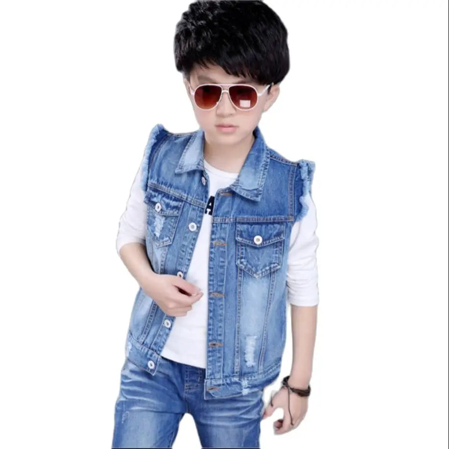 Children clothes kids denim cotton spring autumn vest boys waistcoat child casual all-match vest boys tops baby boys jacket 4-13