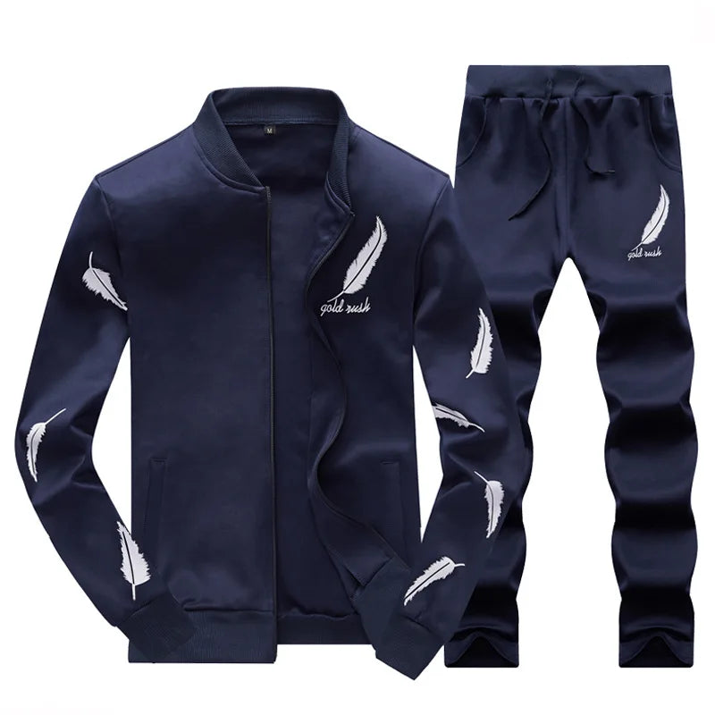 ASALI Mens Tracksuit Zipper 2023 Spring Sets Fleece Casual Men Set 3D Print Pleated Hoodies Sweatshirt Pant Suit Fitness Clothes