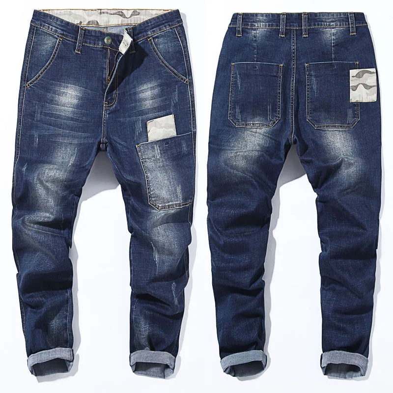 Autumn Men Camouflage splice Slim Stretch Jeans Classic Multi-pocket cotton male Casual denim Pants trousers Plus Size 44 46 48