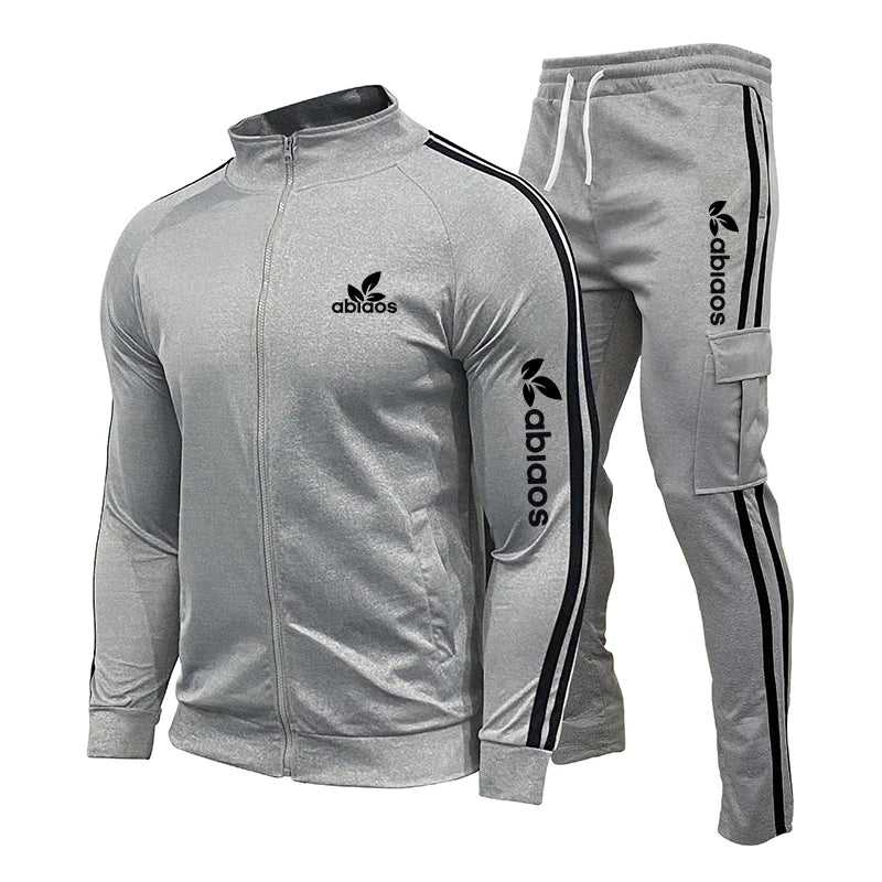 Spring Autumn Letters Printing Men's Side Stripe Zipper Sportswear+ Workwear Sports Pants Set Fashion Casual Jogging 2 Piece Set