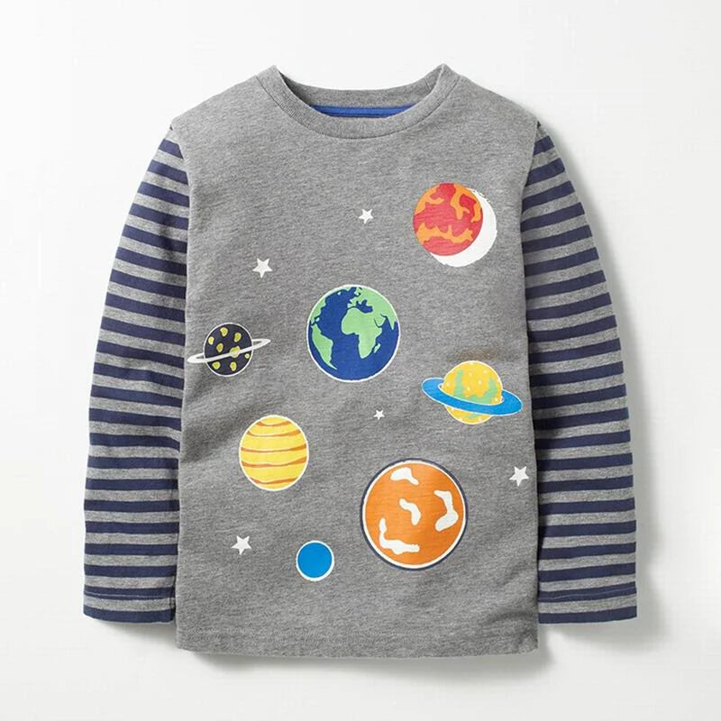 SAILEROAD Children Luminous T-Shirts Kids Boy's Long Sleeved T Shirt Autumn Spring Fashion Boy Planet Tees Infant Boy's Clothing