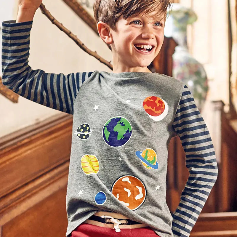 SAILEROAD Children Luminous T-Shirts Kids Boy's Long Sleeved T Shirt Autumn Spring Fashion Boy Planet Tees Infant Boy's Clothing
