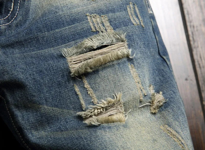 Ripped Jeans for Men Straight Loose Fit 2023 Spring and Summer Hollow Out Street Wear Hip Hop Pants Men's Biker Jeans Distressed