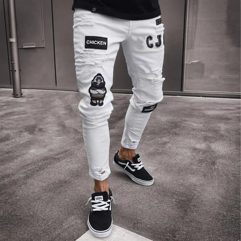 Spring Autumn Biker Casual Ripped Jeans Skinny Stretch Jeans Men Blue Hip Hop Slim Harem Homme Brand Denim Hole Pencil Pants