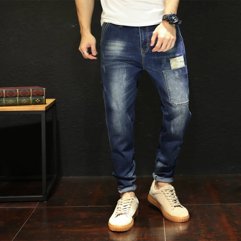 Autumn Men Camouflage splice Slim Stretch Jeans Classic Multi-pocket cotton male Casual denim Pants trousers Plus Size 44 46 48