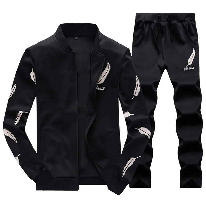 ASALI Mens Tracksuit Zipper 2023 Spring Sets Fleece Casual Men Set 3D Print Pleated Hoodies Sweatshirt Pant Suit Fitness Clothes