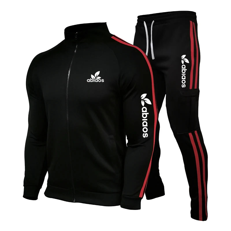Spring Autumn Letters Printing Men's Side Stripe Zipper Sportswear+ Workwear Sports Pants Set Fashion Casual Jogging 2 Piece Set