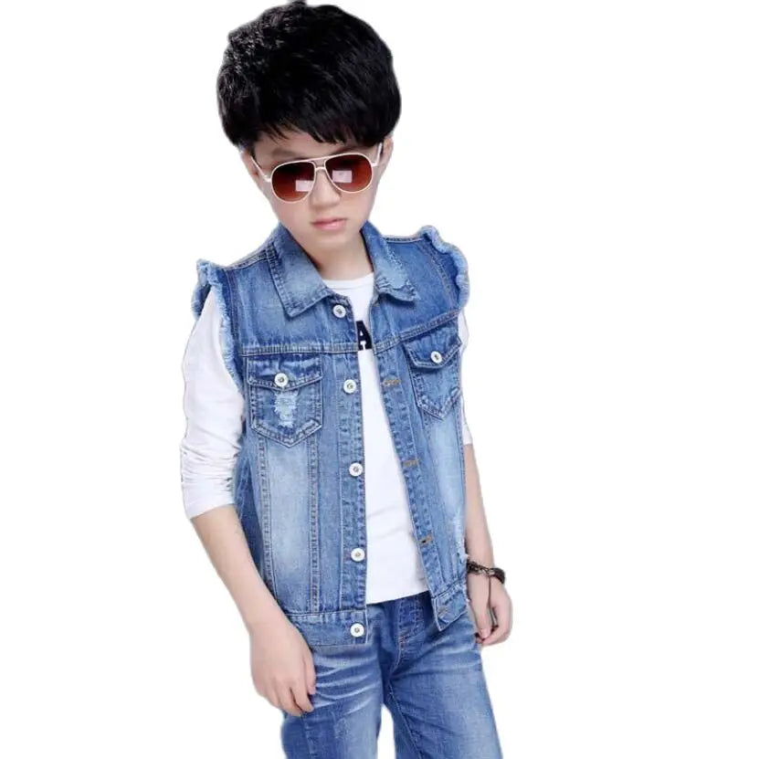 Children clothes kids denim cotton spring autumn vest boys waistcoat child casual all-match vest boys tops baby boys jacket 4-13