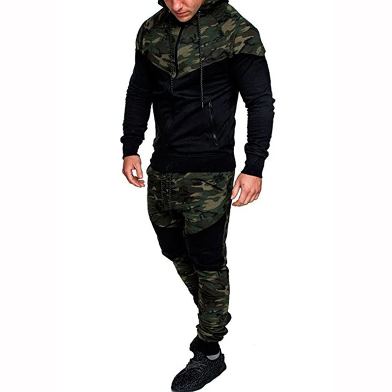 Autumn 2 Pieces Mens Set Casual Tracksuit Male Clothes Sportswear Track Suits Patchwork Men Hoodies Sweatshirts Pants Sets MY055