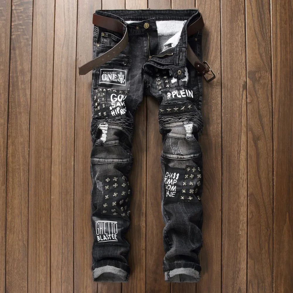 2021 Patch Jeans Men Skinny Casual Cotton Classic Ripped Denim For Men Straight Slim Fit Plus Size Rvaet Rap Harajuku Biker Jean