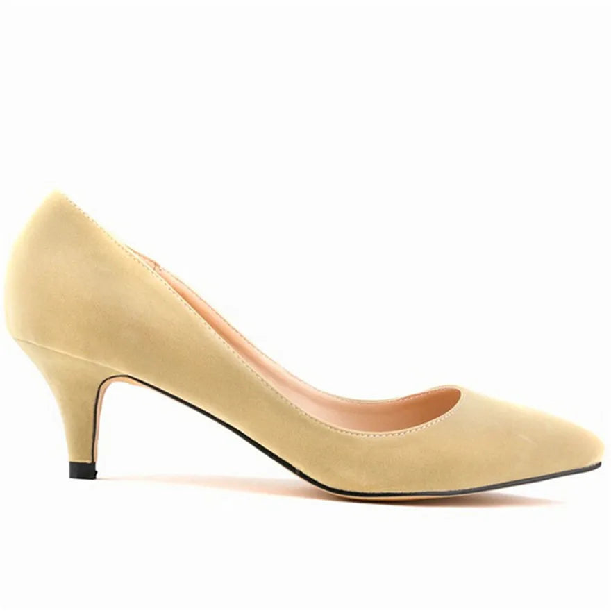 2023 New Autumn 6cm Women's High Heels Shoes Solid Flock Shallow Female Elegant OL Office Shoes Pointed Toe Fashion Women Pumps