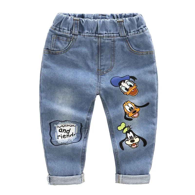 2021 Fashion Children Jeans Baby Boys Cartoon Trousers Pant Baby Girls Grinding Holes Jeans Kids Spring Autumn Clothes 2-6Years
