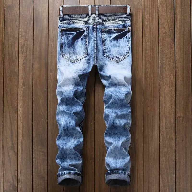 2022 New Men's Jeans European American Slim Zipper Leisure Cotton Straight-tube Men's Washed Trousers Hot Sale