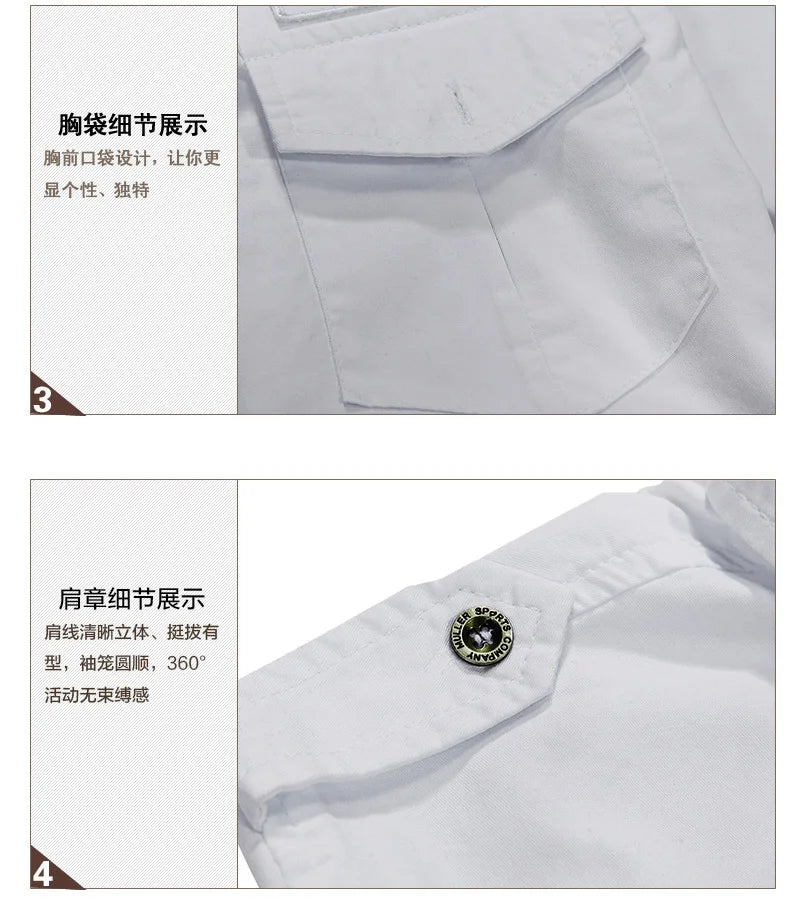 2023 New Double Pockets Men Dress Military Shirts Cotton Male Clothes Casual Slim Fit Shirts Men Camisa Masculina AYG82