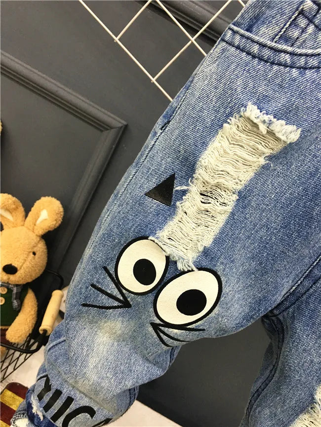 Baby Boys Girls Jeans Pants New 2019 Children Trousers 1-7Yrs Boys Girls Jeans Boys Casual Pants Cartoon Cat Jeans For Kids