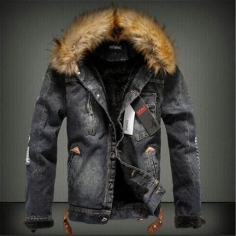 drop shipping 2023 new men jeans jacket and coats denim thick warm winter outwear S-4XL LBZ21