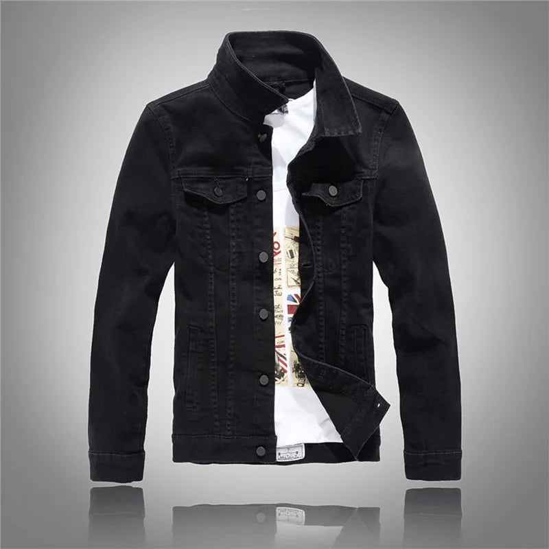 Sokotoo Men's slim full sleeve all match denim jean jacket Casual black white fancy colored coat Outerwear