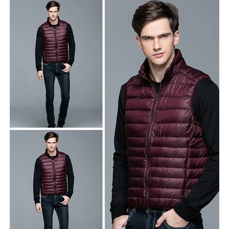 2023 New Men's Winter Gilet Coat Duck Down Puffer Vest Portable Ultra Light Sleeveless Jacket Portable Waistcoat for Men