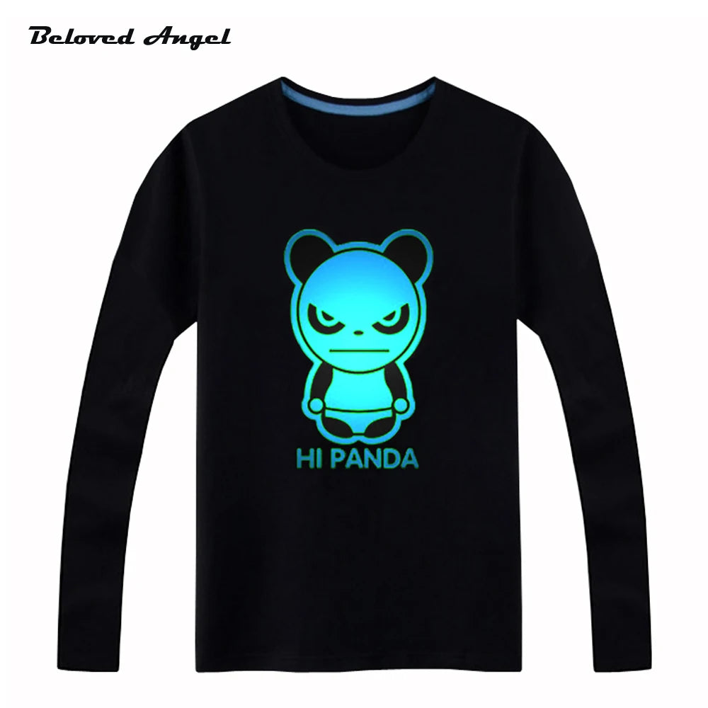 100cm-160cm Children boys girls luminous t shirt kids Long sleeves tops Hip Hop Neon Print Party Club Night light blu-ray
