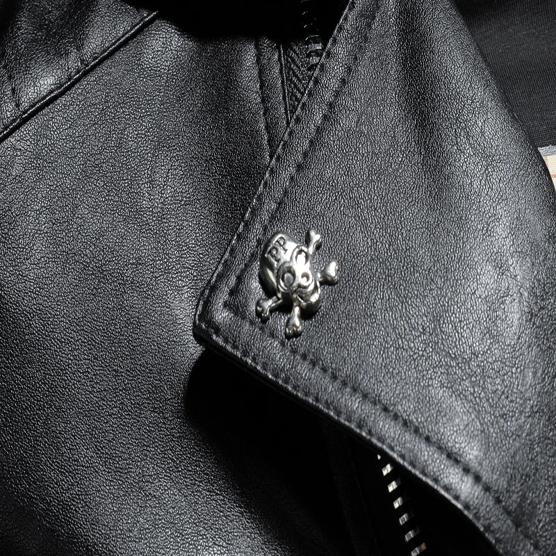 2022 new men's motorcycle leather jacket, boomer men slim lapels leather jacket skull punk style high quality