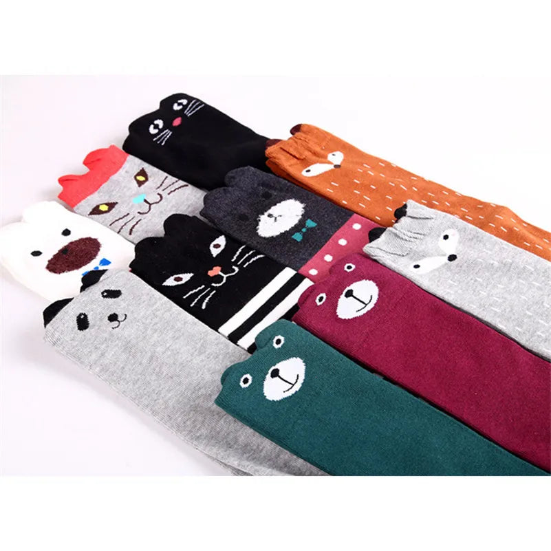 11 Styles Cute Cartoon Girls Sock Print Animal Cotton Baby Kid Knee High Long Children Fox Sock For Toddler Clothing Accessories