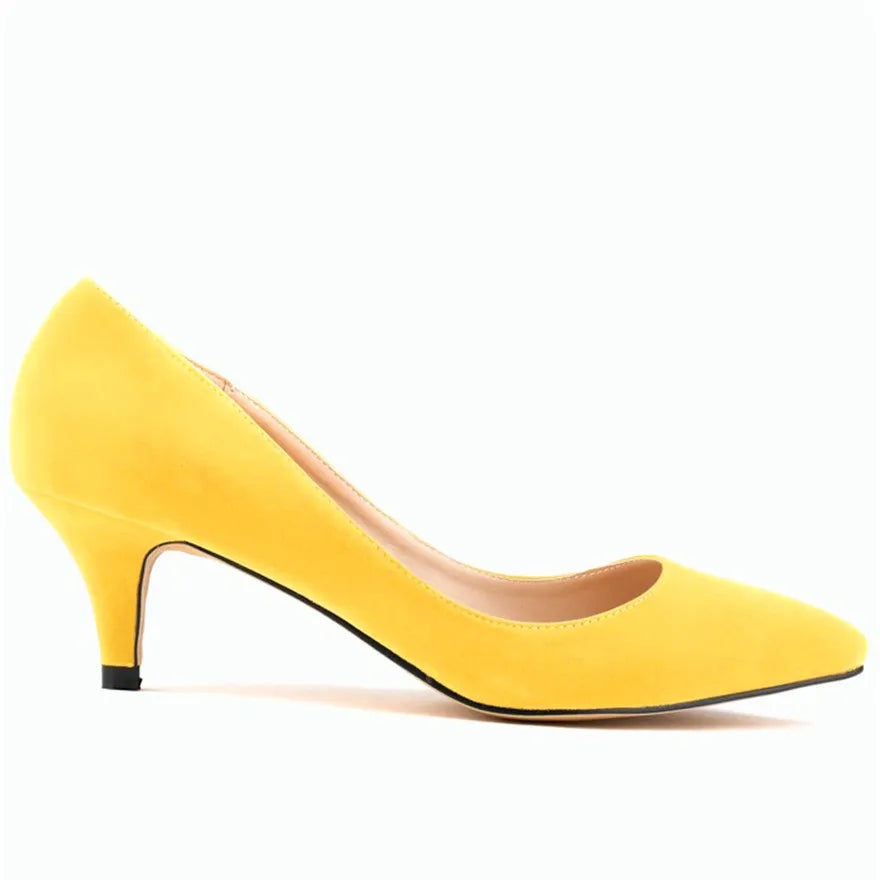 2023 New Autumn 6cm Women's High Heels Shoes Solid Flock Shallow Female Elegant OL Office Shoes Pointed Toe Fashion Women Pumps