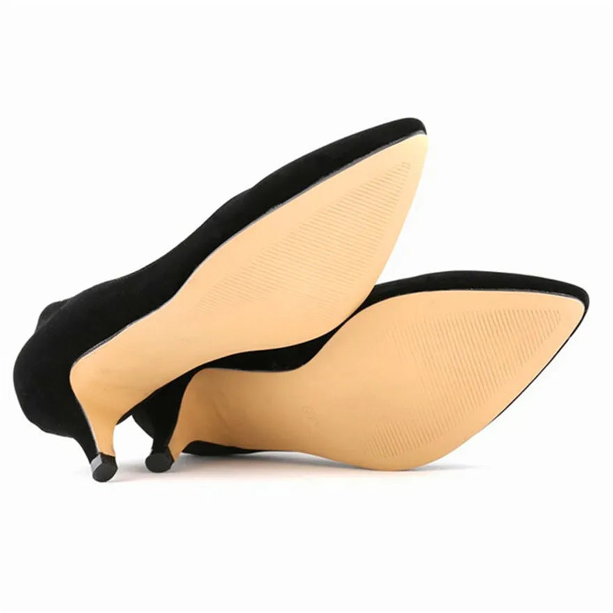 2023 New Autumn 6cm Women's High Heels Shoes Solid Flock Shallow Female Elegant OL Office Shoes Pointed Toe Fashion Women Pumps