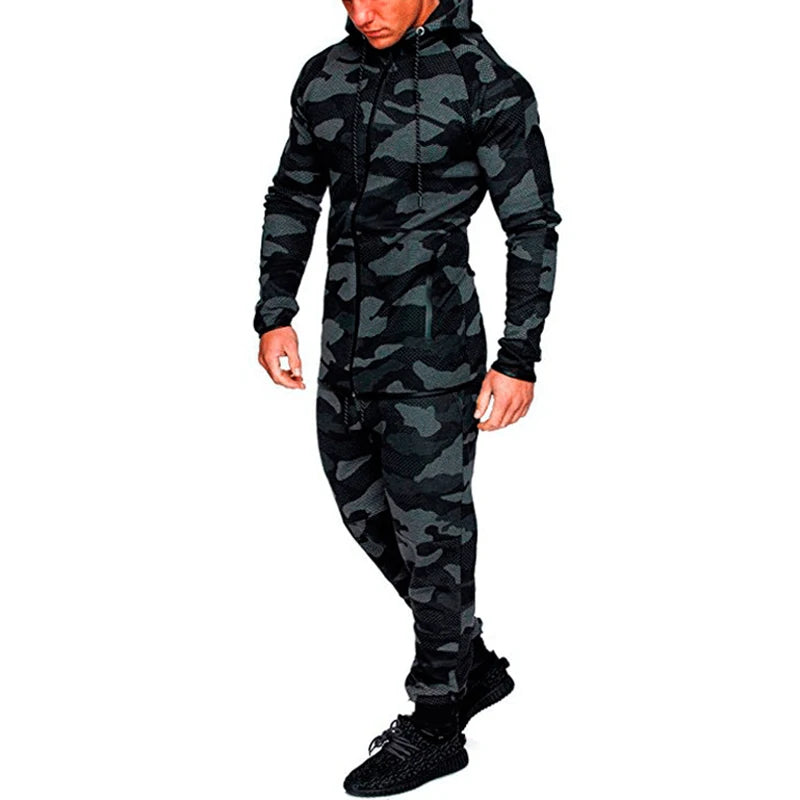 2023 New Spring Men Track Suit Fashion Hoodies Sweatshirt Camouflage Sportswear Set Military Jackets Pants Tracksuit Men MY056