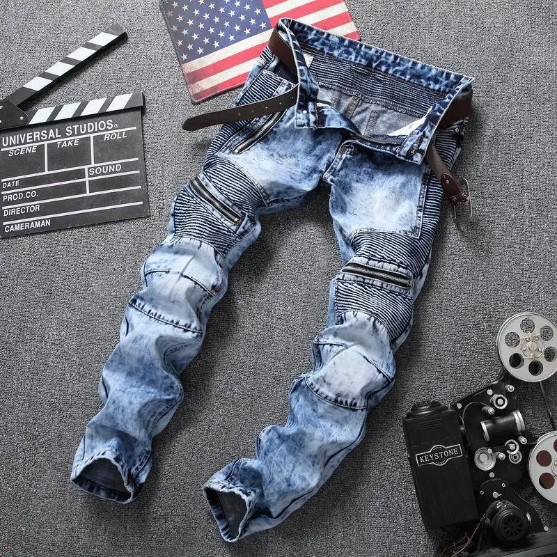 2022 New Men's Jeans European American Slim Zipper Leisure Cotton Straight-tube Men's Washed Trousers Hot Sale